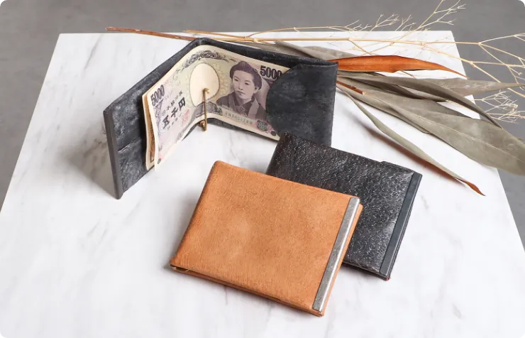 猪革 二つ折りマネークリップ