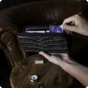 ヴァーミリオン / 阿波松煙墨染クロコ ロングウォレットM 長財布