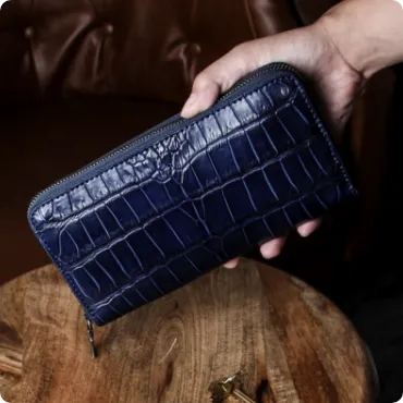 阿波正藍染クロコ ロングウォレットM 長財布