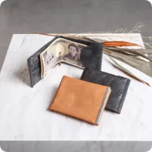 猪革 二つ折りマネークリップ